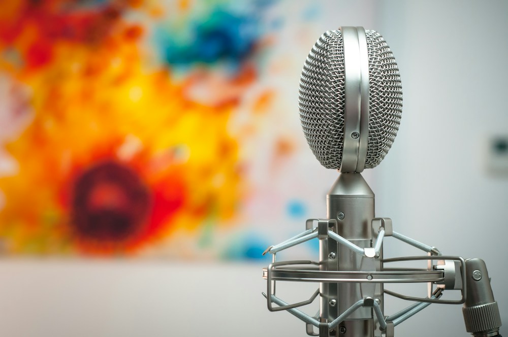 Close-up of a studio microphone used for interviews and recorded conversations